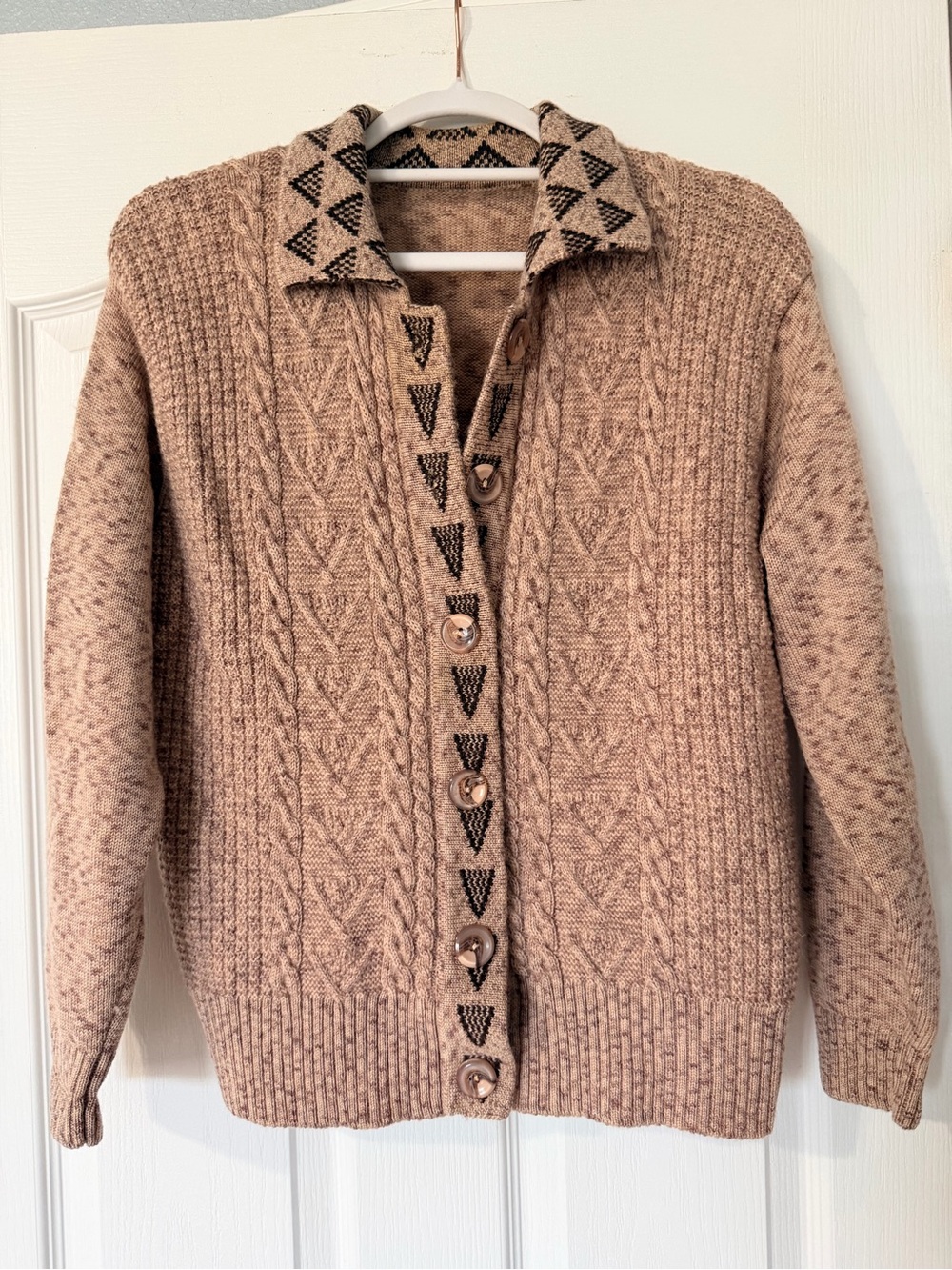 Cable Knit Collared and Buttoned Fall Cardigan Sweater - Taupe (Men or Women’s)